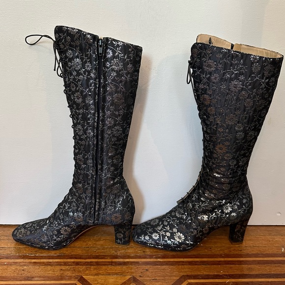 Anna Sui x Emma Hope Midnight Blue Tapestry Lace Up Boots - Picture 5 of 10